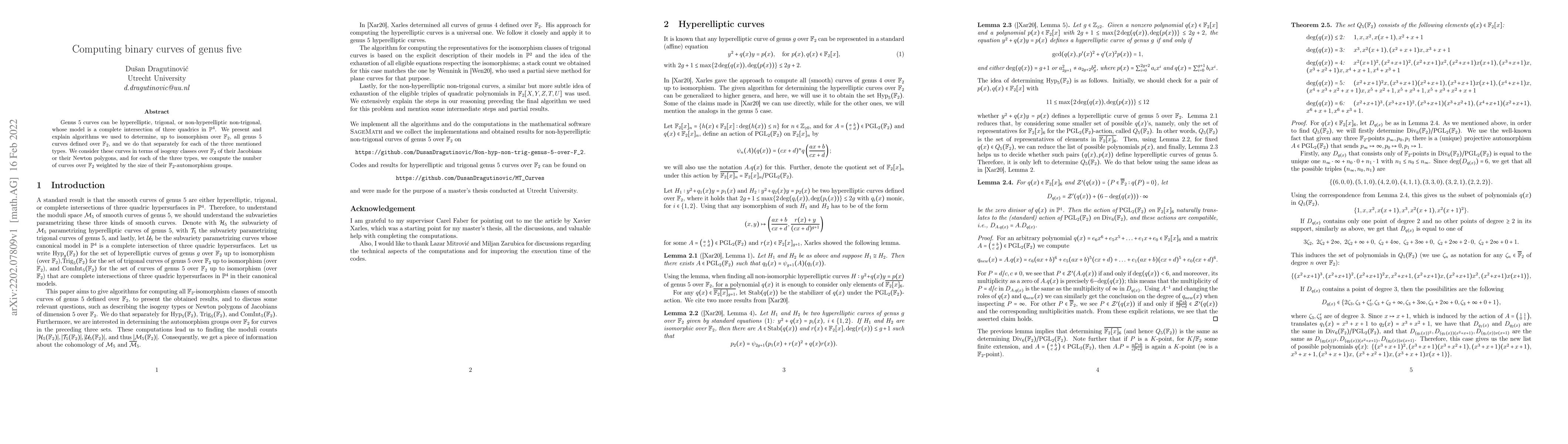 Thumbnail for Computing binary curves of genus five