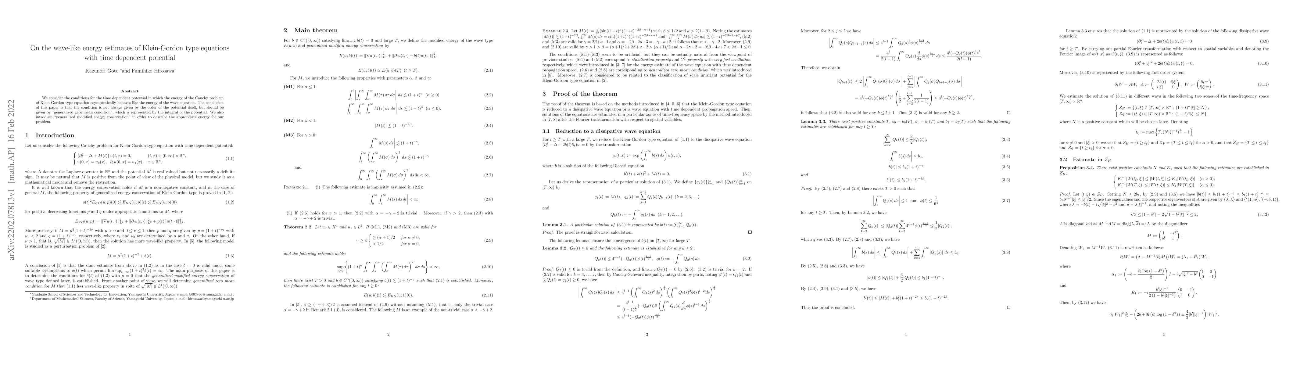 Thumbnail for On the wave-like energy estimates of Klein-Gordon type equations with
  time dependent potential