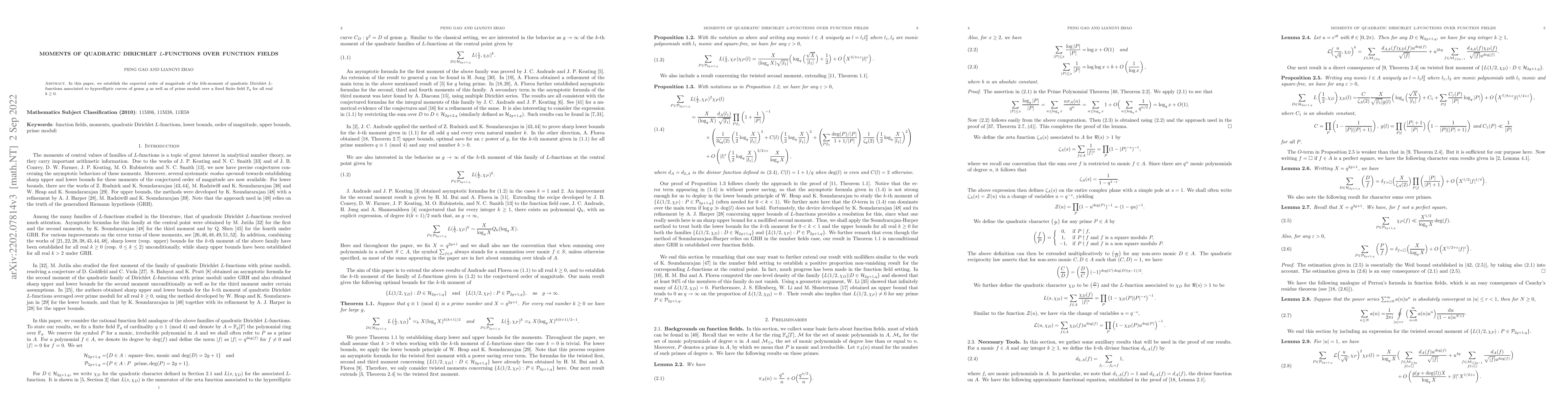 Thumbnail for Moments of quadratic Dirichlet $L$-functions over Function Fields