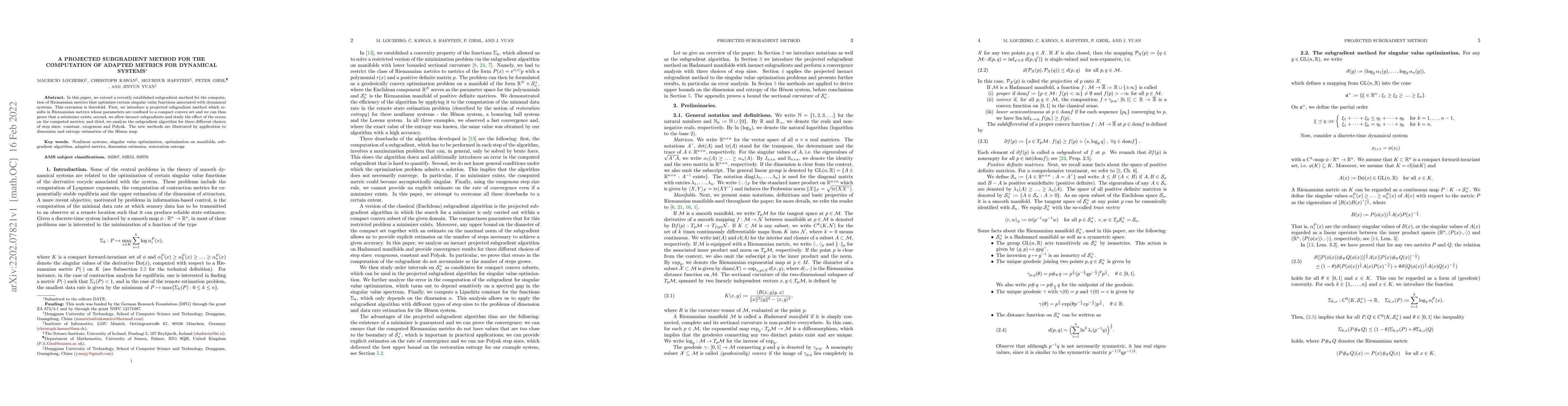 Thumbnail for A Projected Subgradient Method for the Computation of Adapted Metrics
  for Dynamical Systems