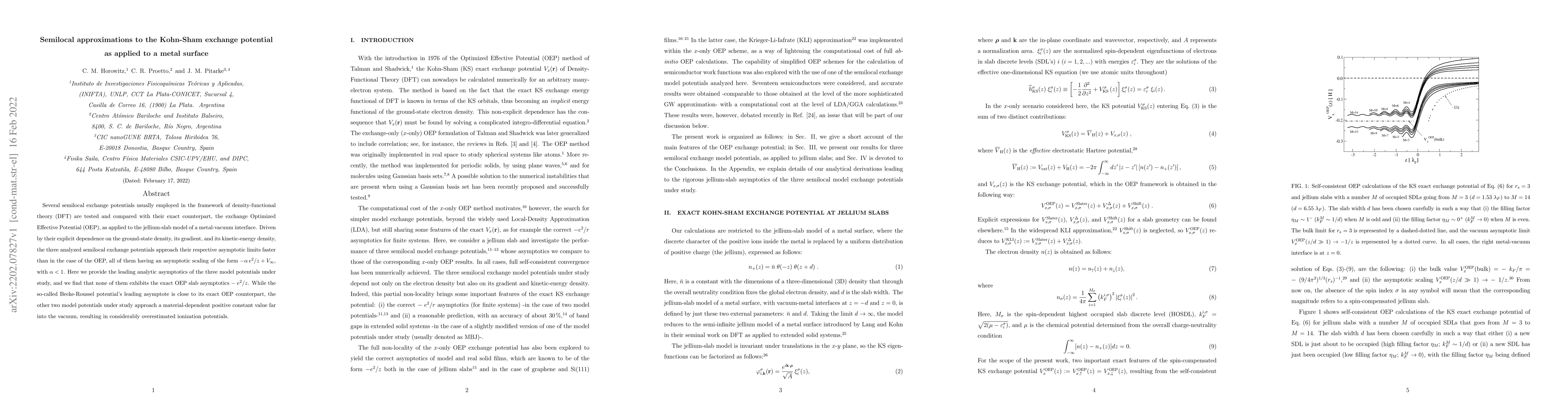 Thumbnail for Semilocal approximations to the Kohn-Sham exchange potential as applied
  to a metal surface