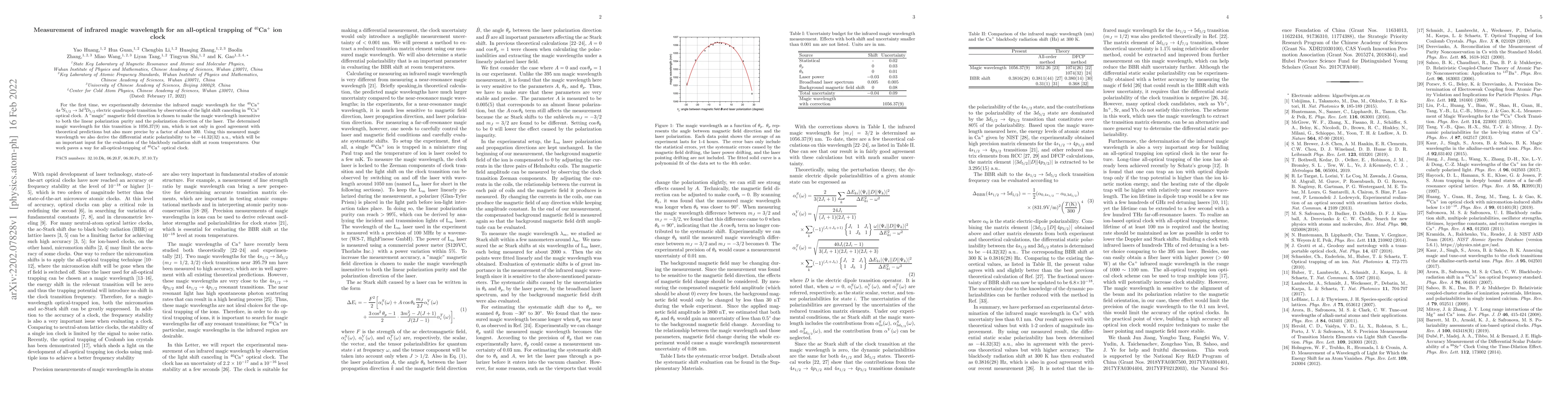 Thumbnail for Measurement of infrared magic wavelength for an all-optical trapping of
  $^{40}$Ca$^{+}$ ion clock