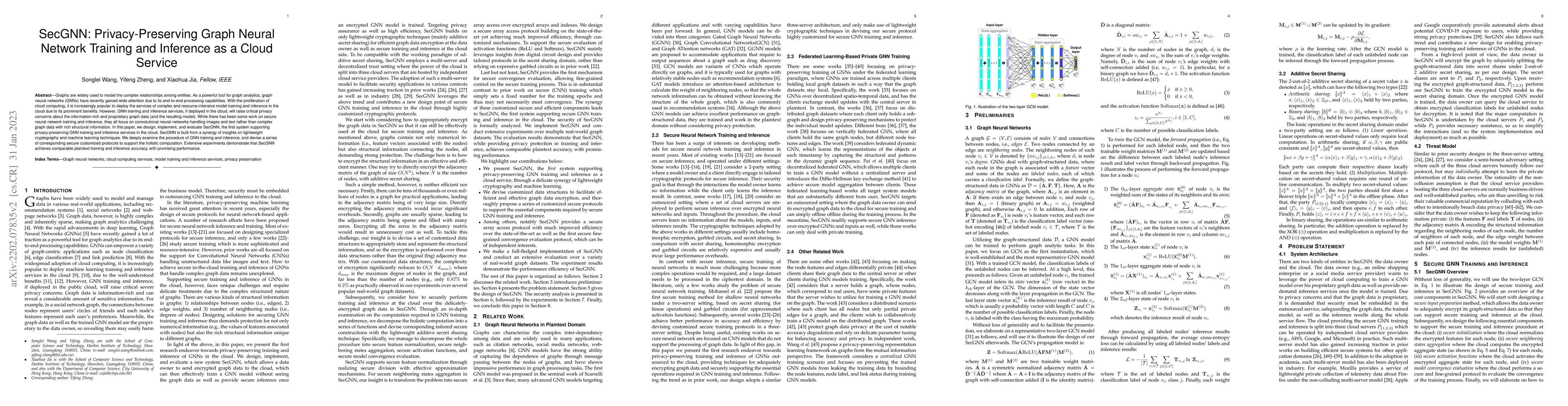 Thumbnail for SecGNN: Privacy-Preserving Graph Neural Network Training and Inference
  as a Cloud Service