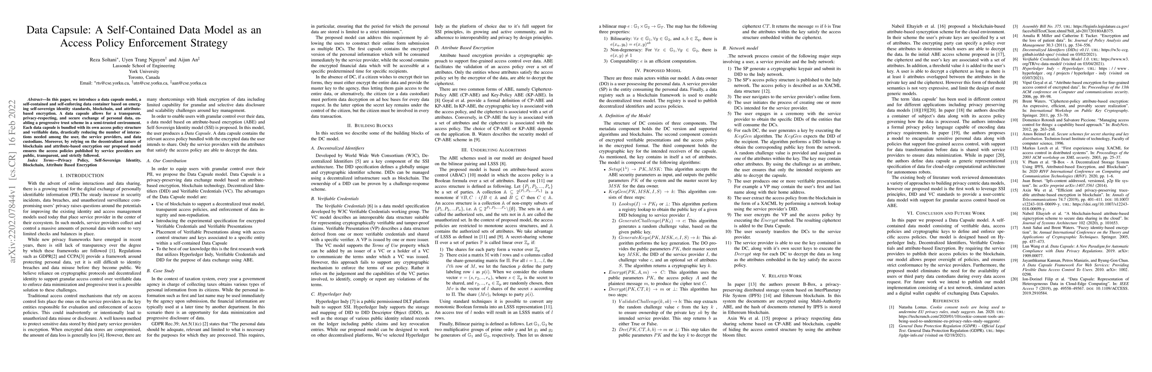 Thumbnail for Data Capsule: A Self-Contained Data Model as an Access Policy
  Enforcement Strategy