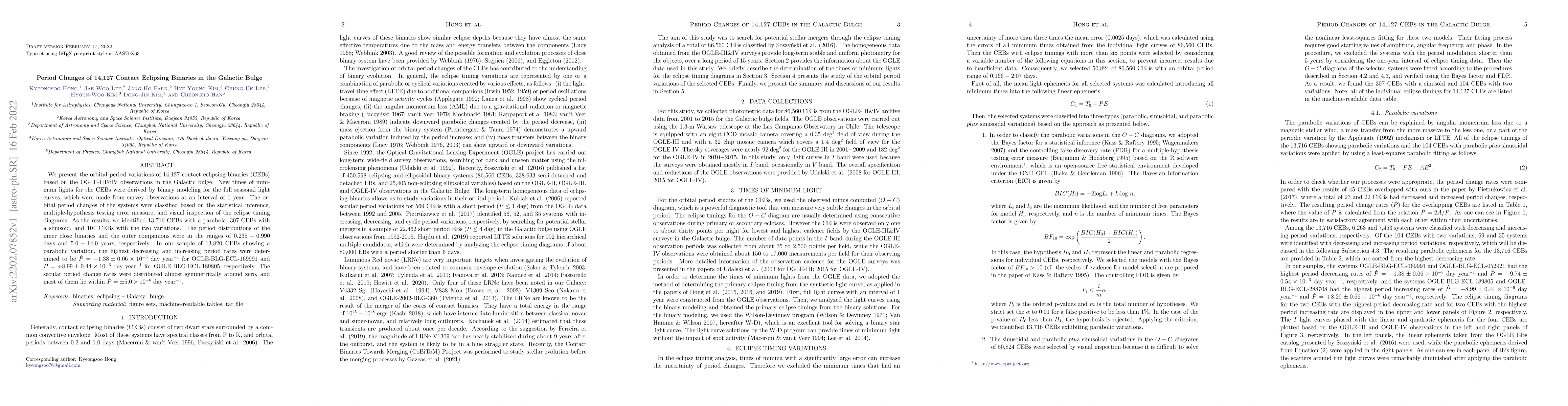 Thumbnail for Period Changes of 14,127 Contact Eclipsing Binaries in the Galactic
  Bulge