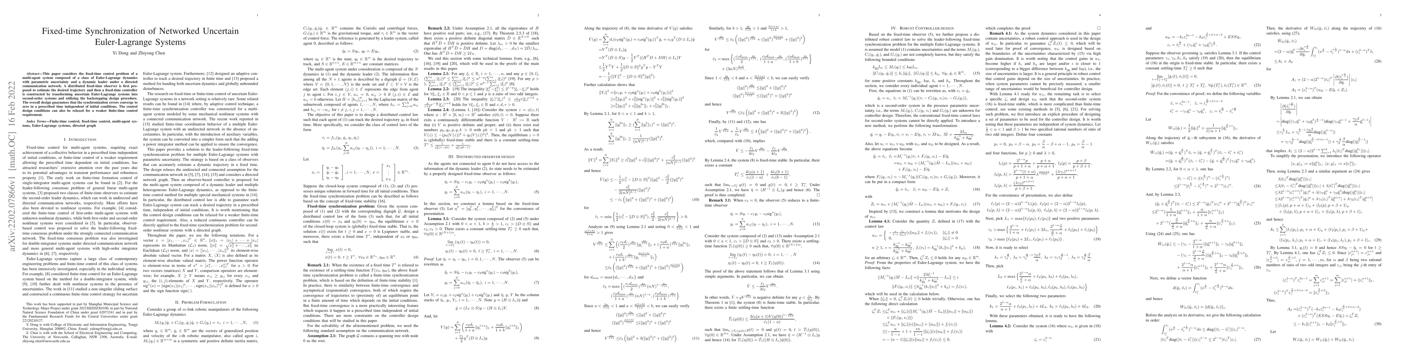 Thumbnail for Fixed-time Synchronization of Networked Uncertain Euler-Lagrange Systems