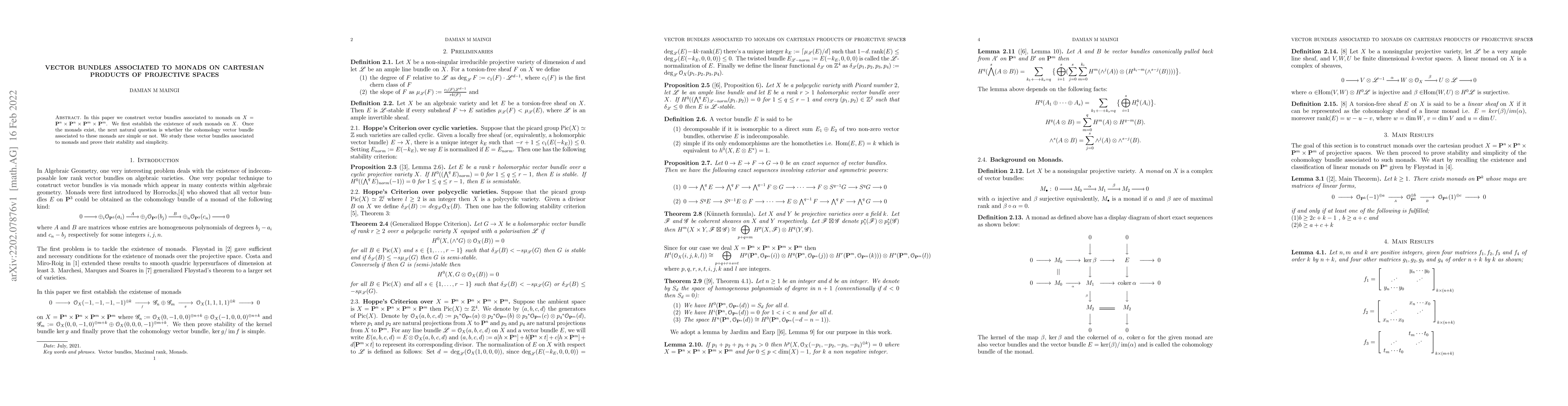 Thumbnail for Vector Bundles associated to Monads on Cartesian Products of Projective
  Spaces