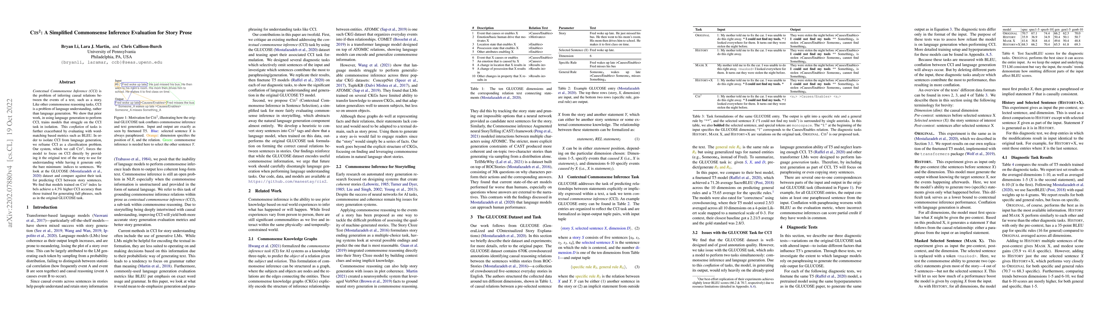 Thumbnail for $\rm{C {\small IS}}^2$: A Simplified Commonsense Inference Evaluation
  for Story Prose