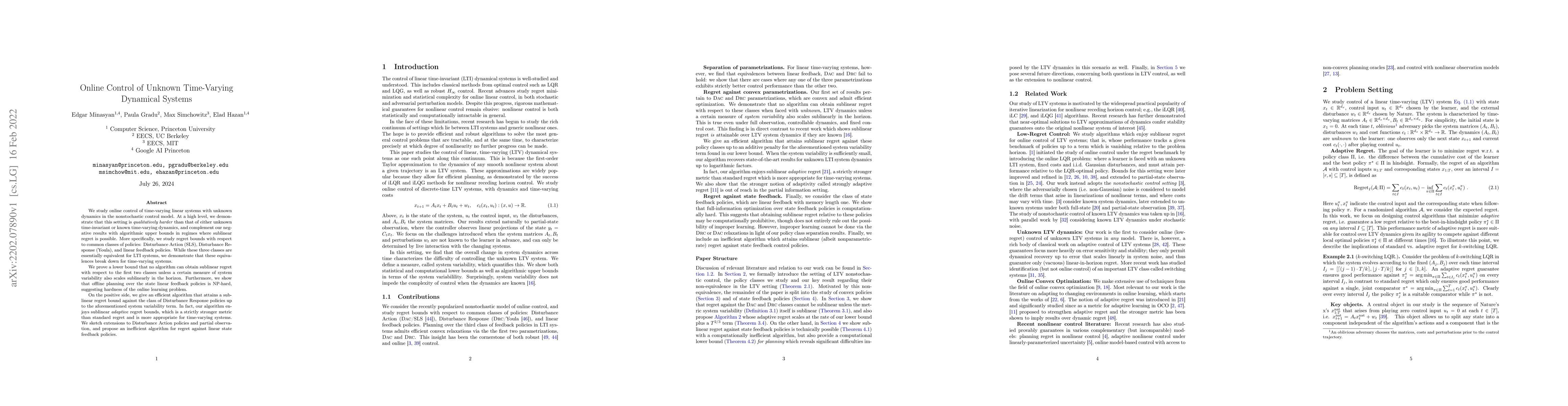 Thumbnail for Online Control of Unknown Time-Varying Dynamical Systems