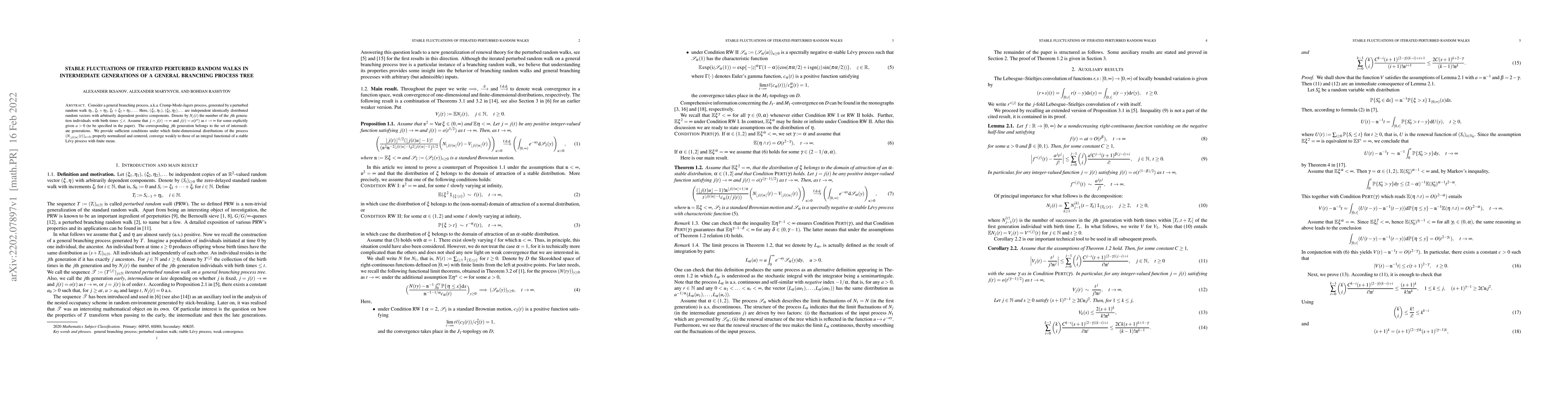 Thumbnail for Stable fluctuations of iterated perturbed random walks in intermediate
  generations of a general branching process tree