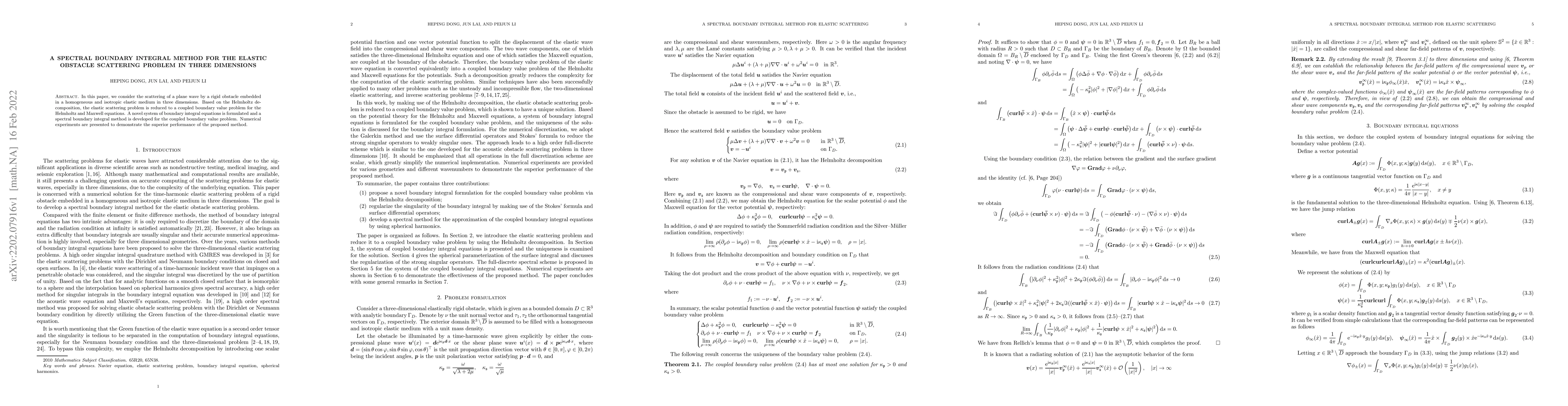 Thumbnail for A spectral boundary integral method for the elastic obstacle scattering
  problem in three dimensions