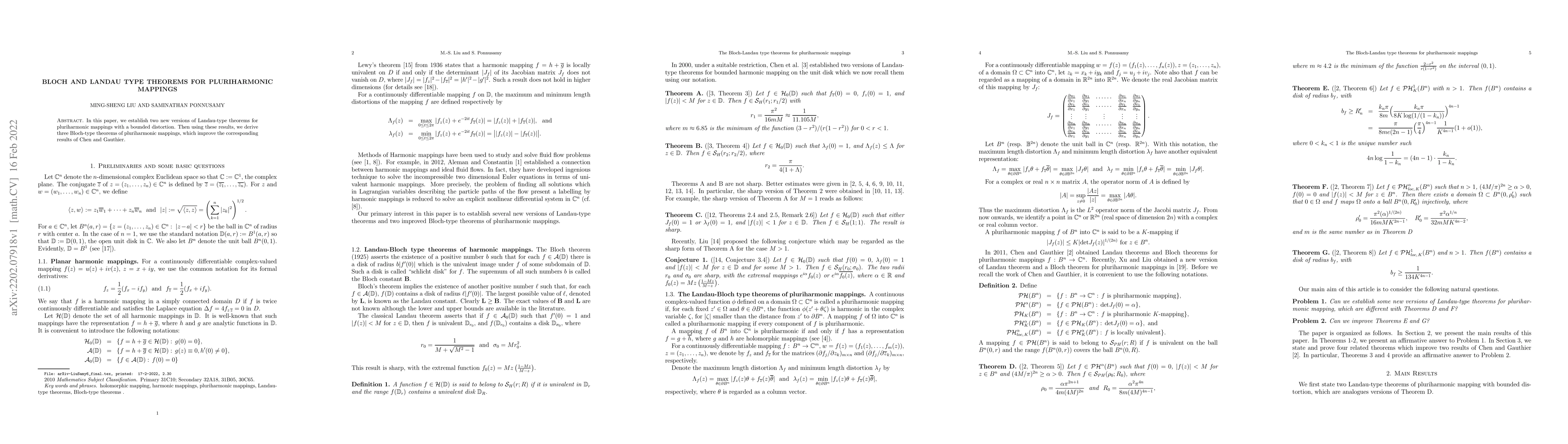 Thumbnail for Bloch and Landau type theorems for pluriharmonic mappings