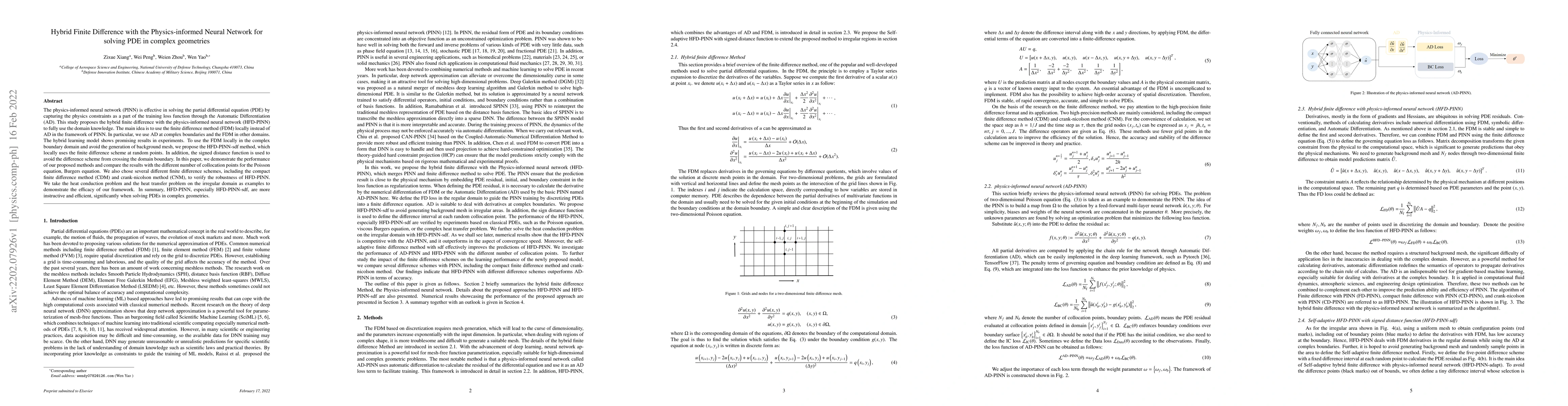 Thumbnail for Hybrid Finite Difference with the Physics-informed Neural Network for
  solving PDE in complex geometries