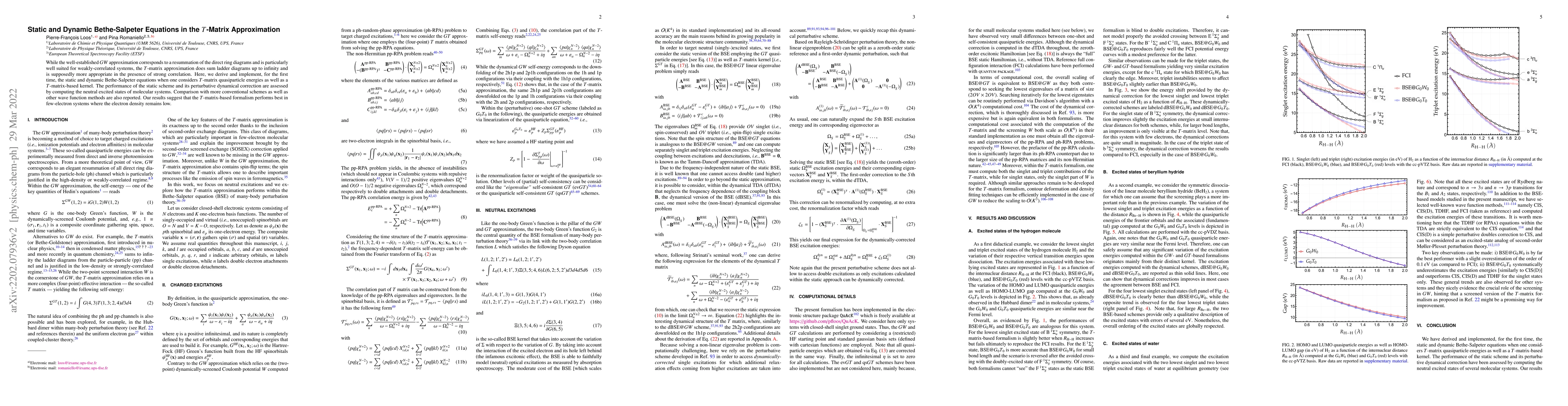 Thumbnail for Static and Dynamic Bethe-Salpeter Equations in the $T$-Matrix
  Approximation