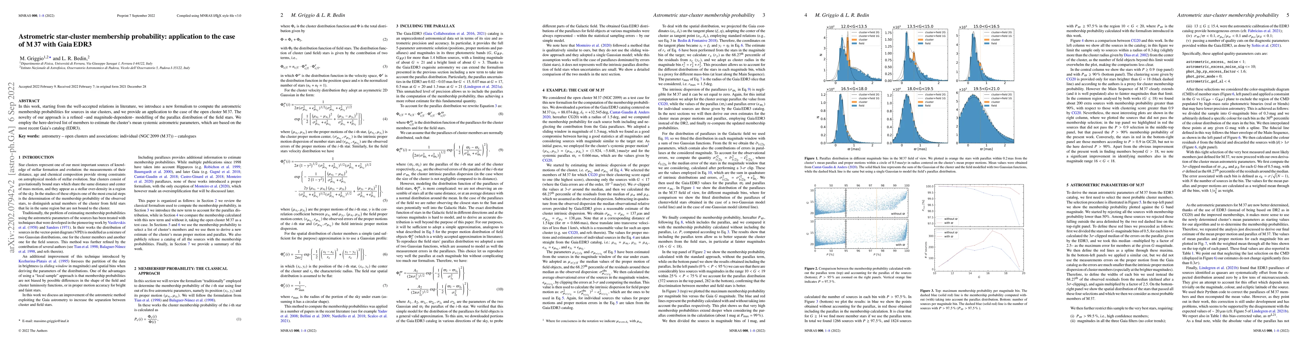 Thumbnail for Astrometric star-cluster membership probability: application to the case
  of M 37 with Gaia EDR3