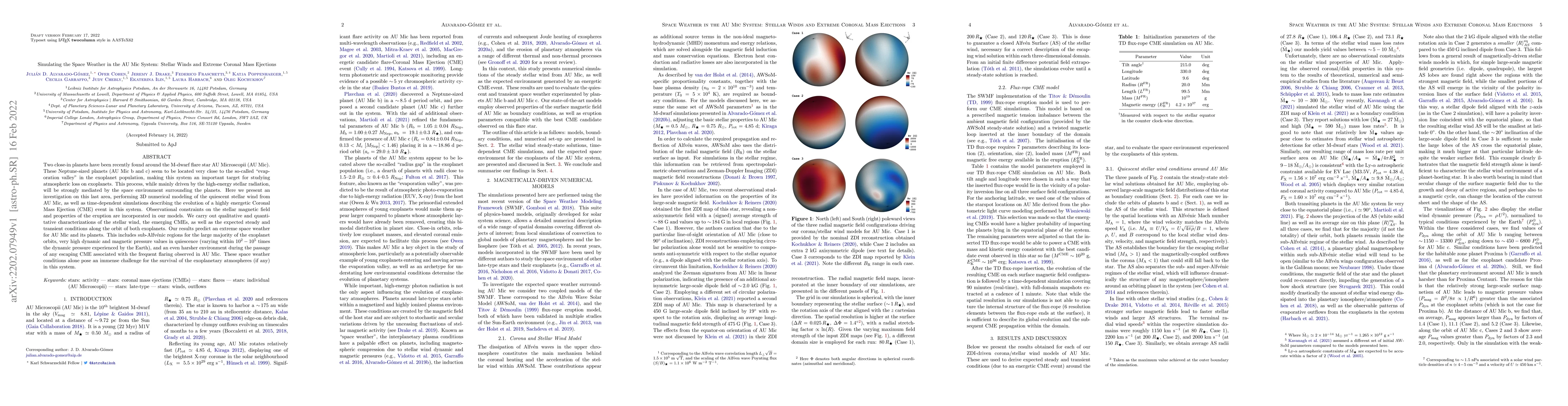 Thumbnail for Simulating the Space Weather in the AU Mic System: Stellar Winds and
  Extreme Coronal Mass Ejections