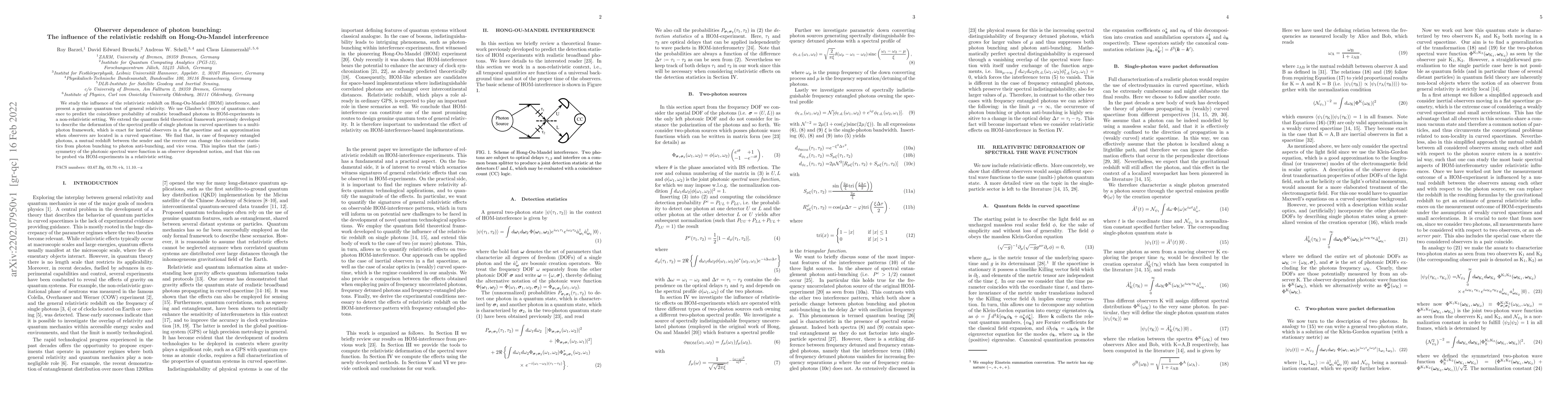 Thumbnail for Observer dependence of photon bunching: The influence of the
  relativistic redshift on Hong-Ou-Mandel interference
