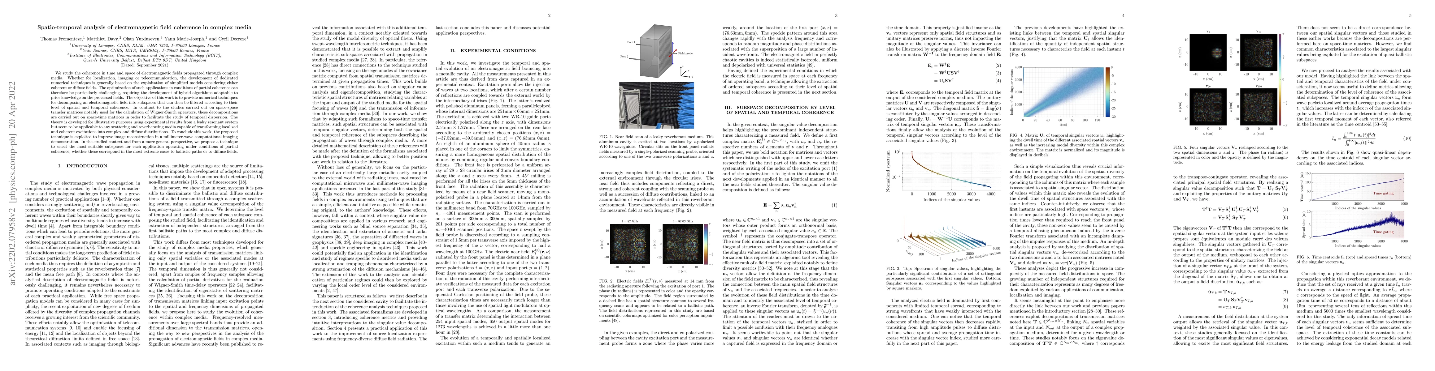 Thumbnail for Spatio-temporal analysis of electromagnetic field coherence in complex
  media
