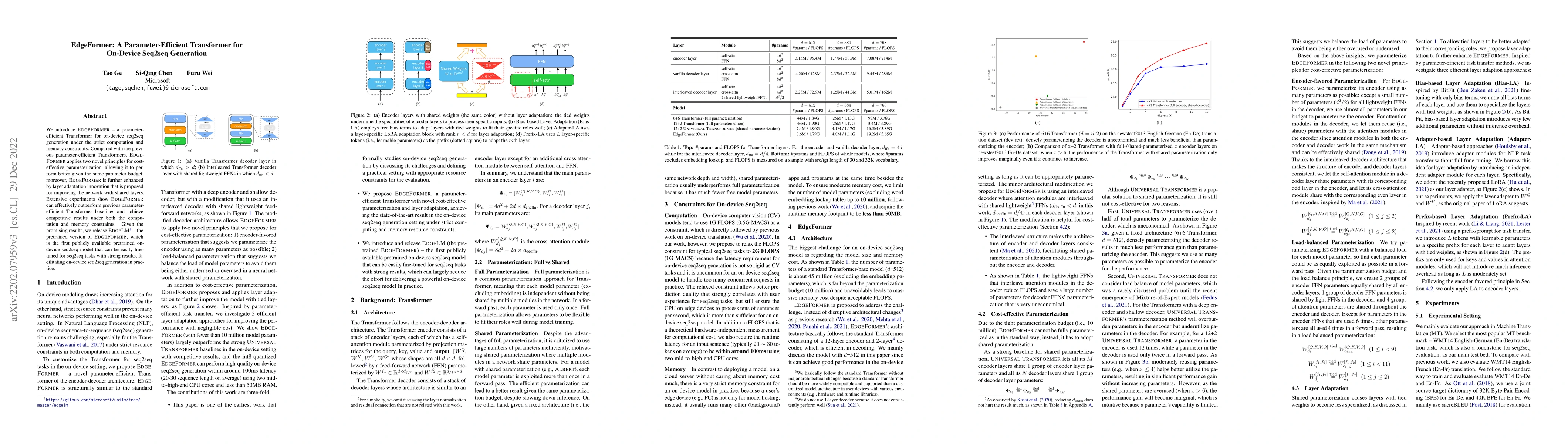 Thumbnail for EdgeFormer: A Parameter-Efficient Transformer for On-Device Seq2seq
  Generation
