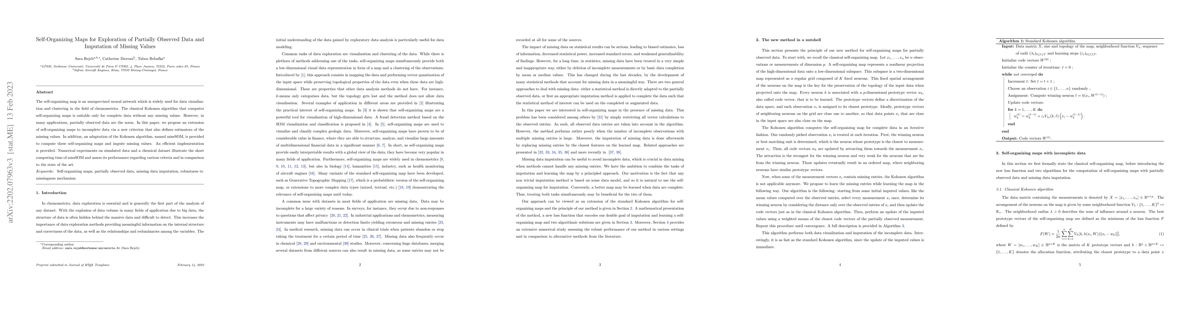 Thumbnail for Self-Organizing Maps for Exploration of Partially Observed Data and
  Imputation of Missing Values