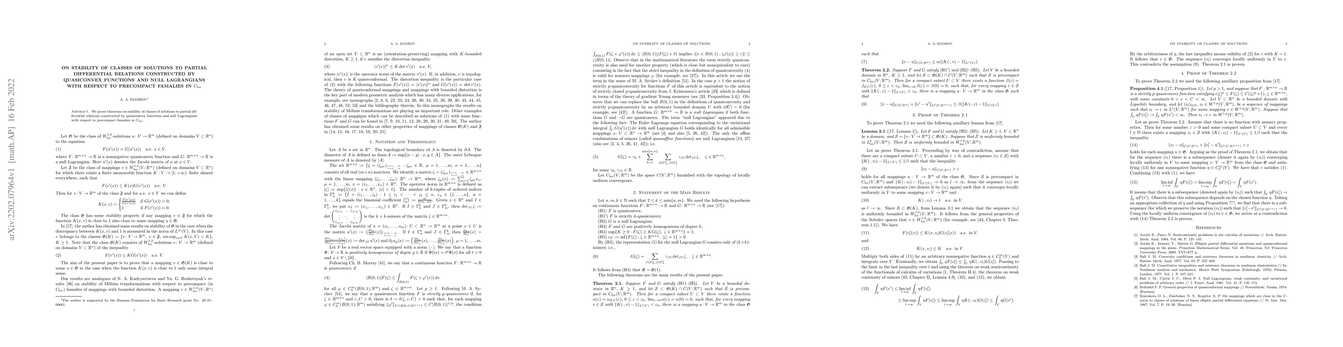 Thumbnail for On stability of classes of solutions to partial differential relations
  constructed by quasiconvex functions and null Lagrangians with respect to
  precompact famalies in $C_{loc}$