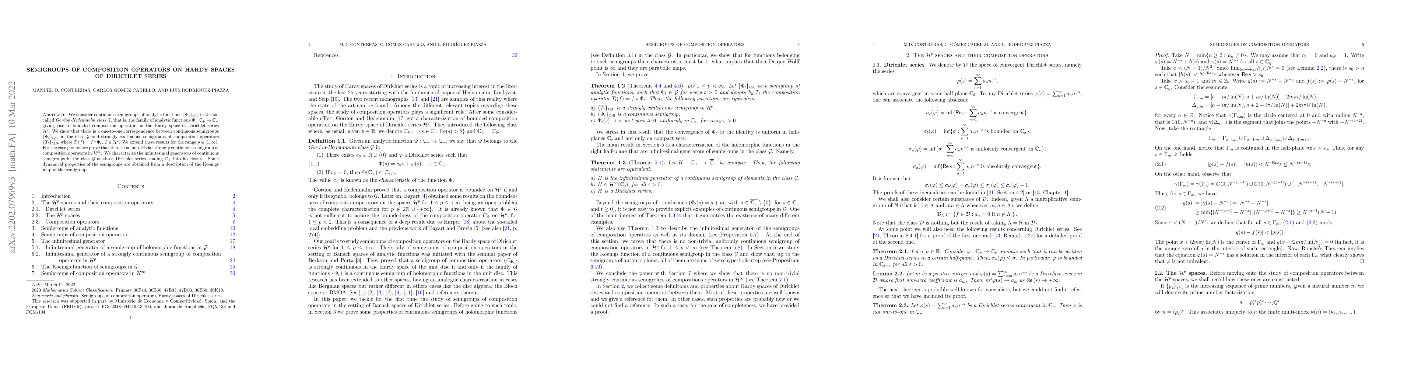 Thumbnail for Semigroups of composition operators on Hardy spaces of Dirichlet series
