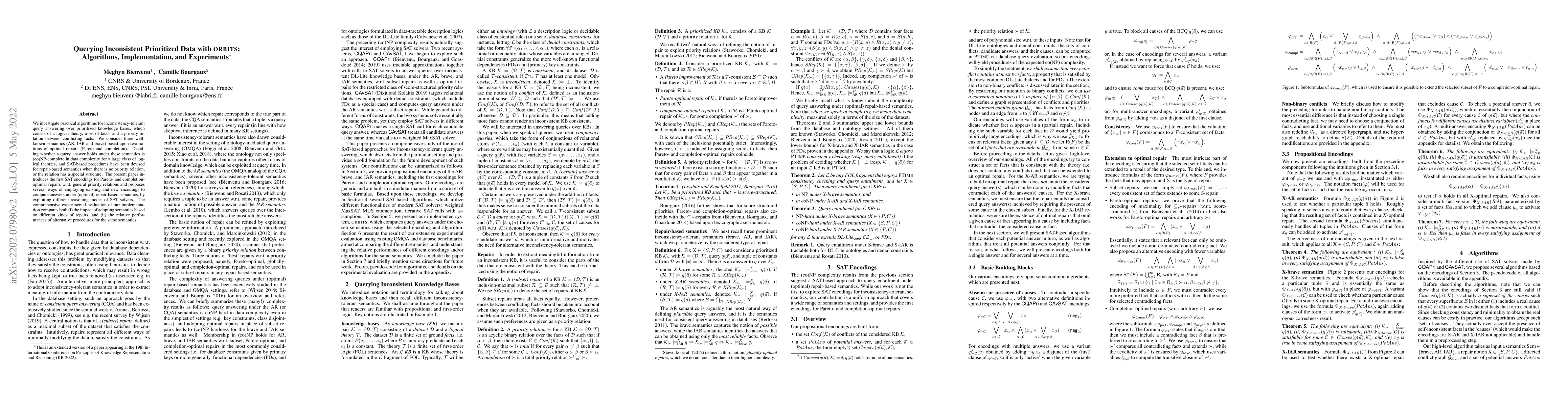 Thumbnail for Querying Inconsistent Prioritized Data with ORBITS: Algorithms,
  Implementation, and Experiments