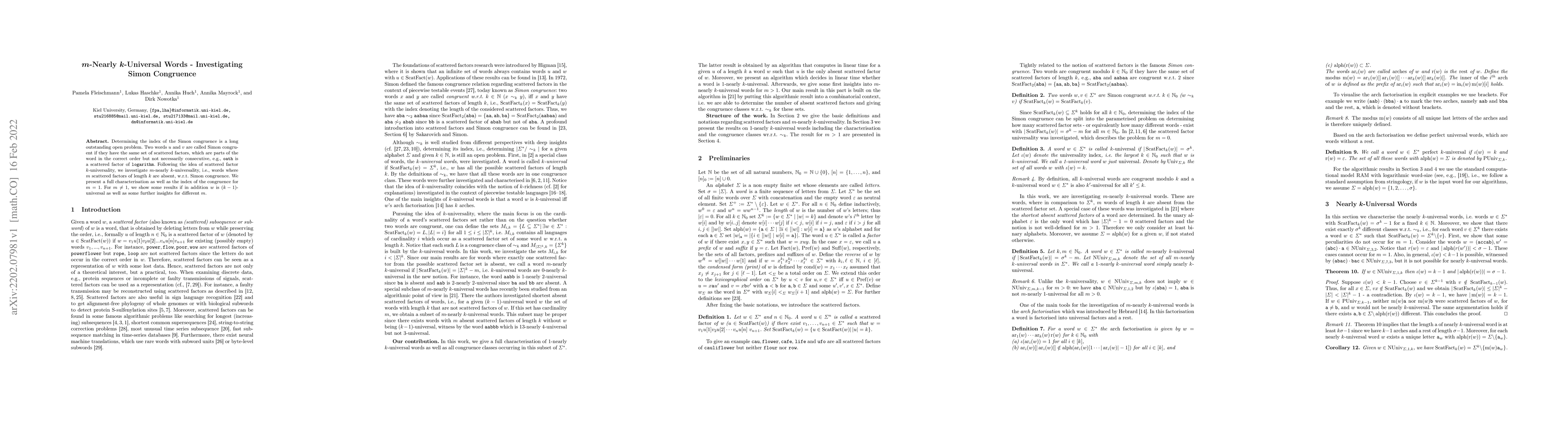 Thumbnail for m-Nearly k-Universal Words -- Investigating Simon Congruence