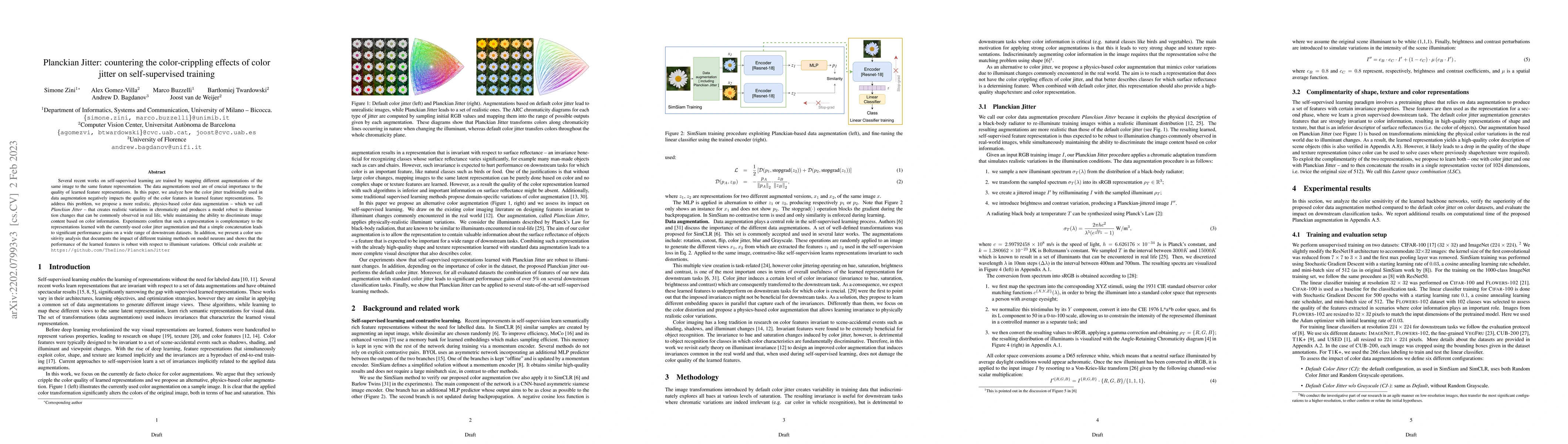 Thumbnail for Planckian Jitter: countering the color-crippling effects of color jitter
  on self-supervised training
