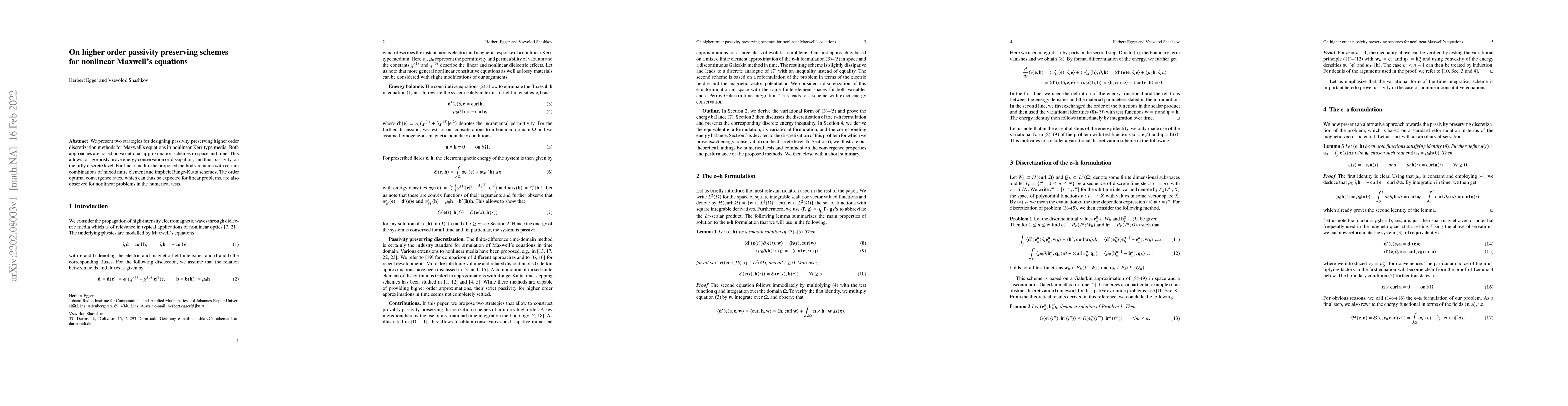 Thumbnail for On higher order passivity preserving schemes for nonlinear Maxwell's
  equations