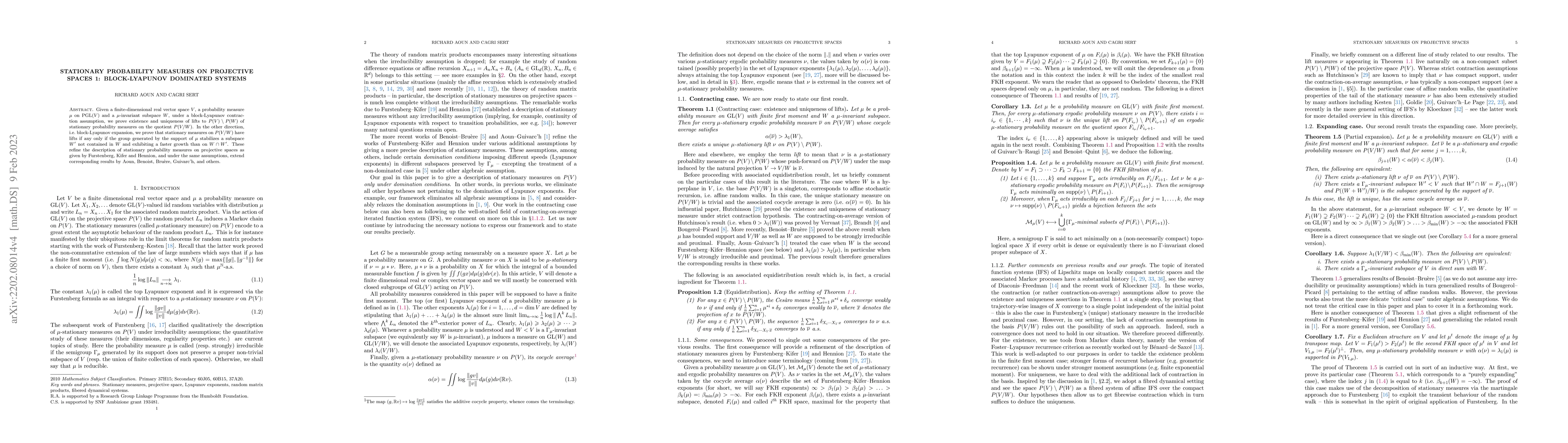 Thumbnail for Stationary probability measures on projective spaces for block-Lyapunov
  dominated systems