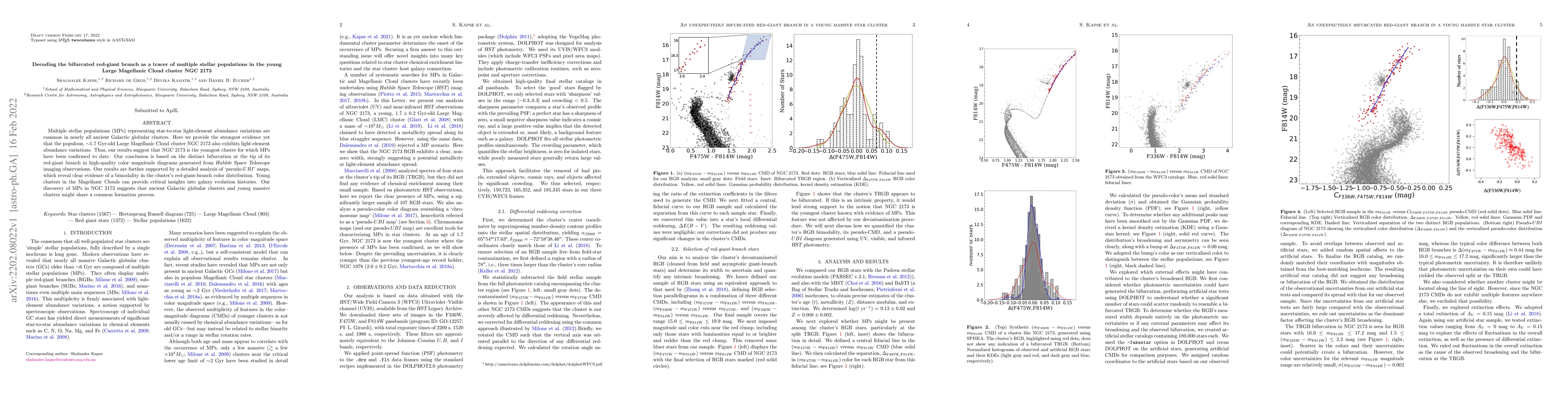 Thumbnail for Decoding the bifurcated red-giant branch as a tracer of multiple stellar
  populations in the young Large Magellanic Cloud cluster NGC 2173