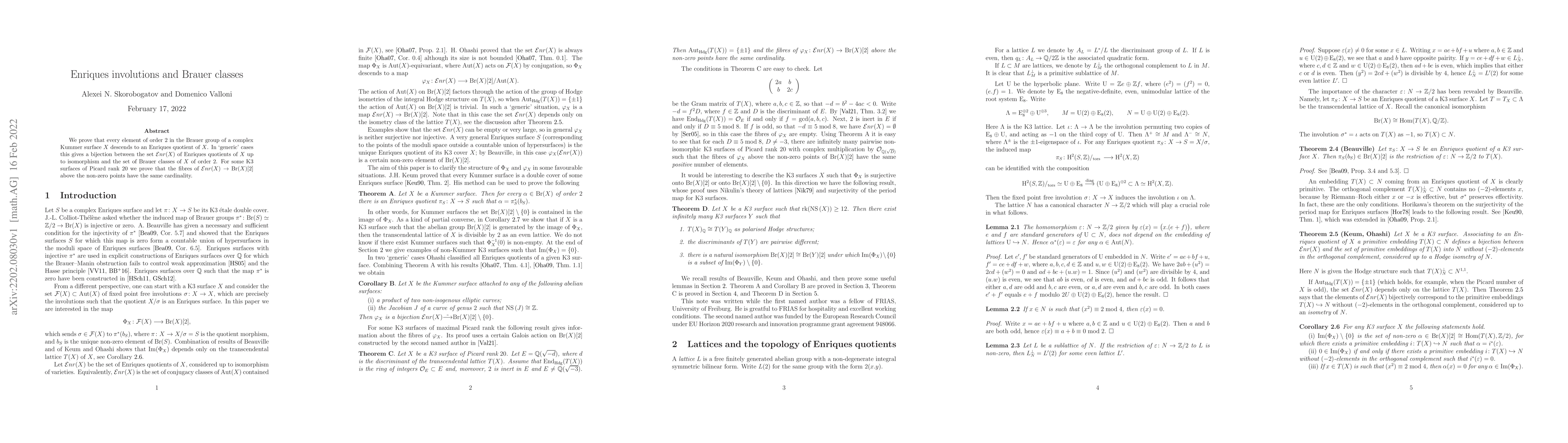 Thumbnail for Enriques involutions and Brauer classes