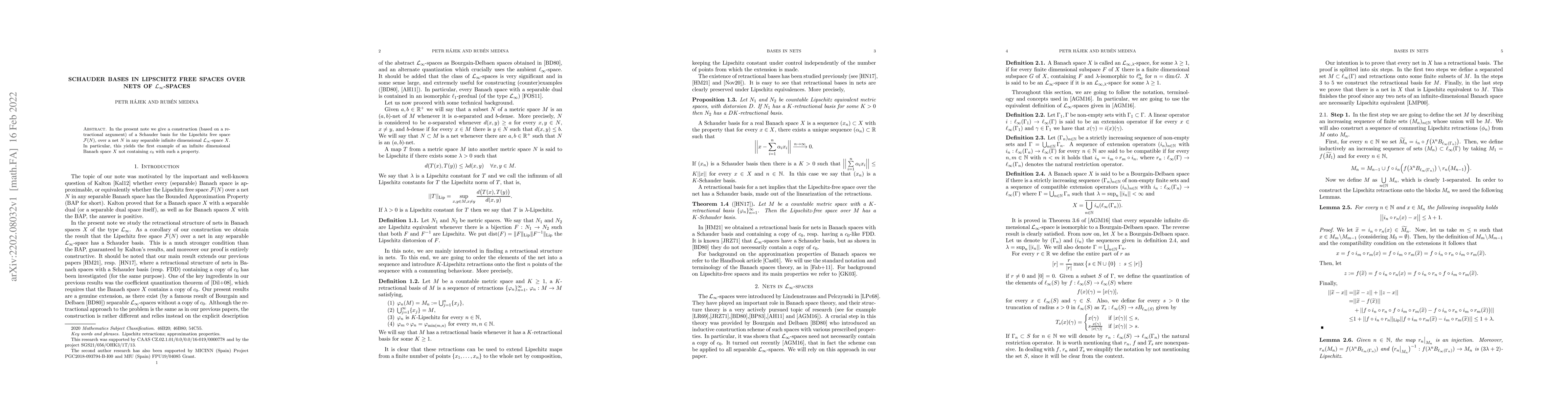 Thumbnail for Schauder basis in Lipschitz free spaces over nets of
  $\mathcal{L}_\infty$-spaces