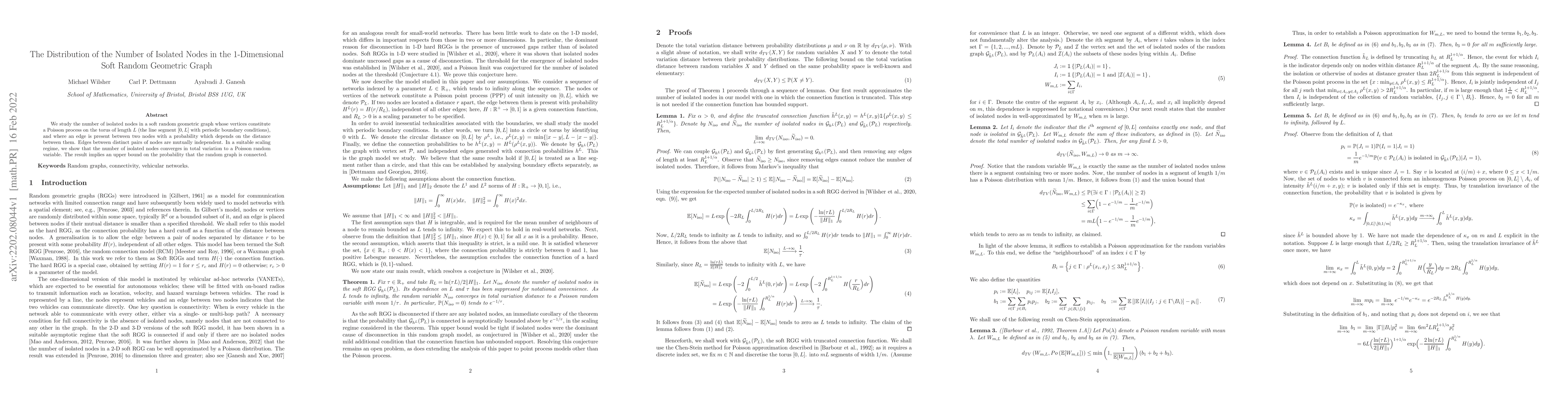 Thumbnail for The Distribution of the Number of Isolated Nodes in the 1-Dimensional
  Soft Random Geometric Graph