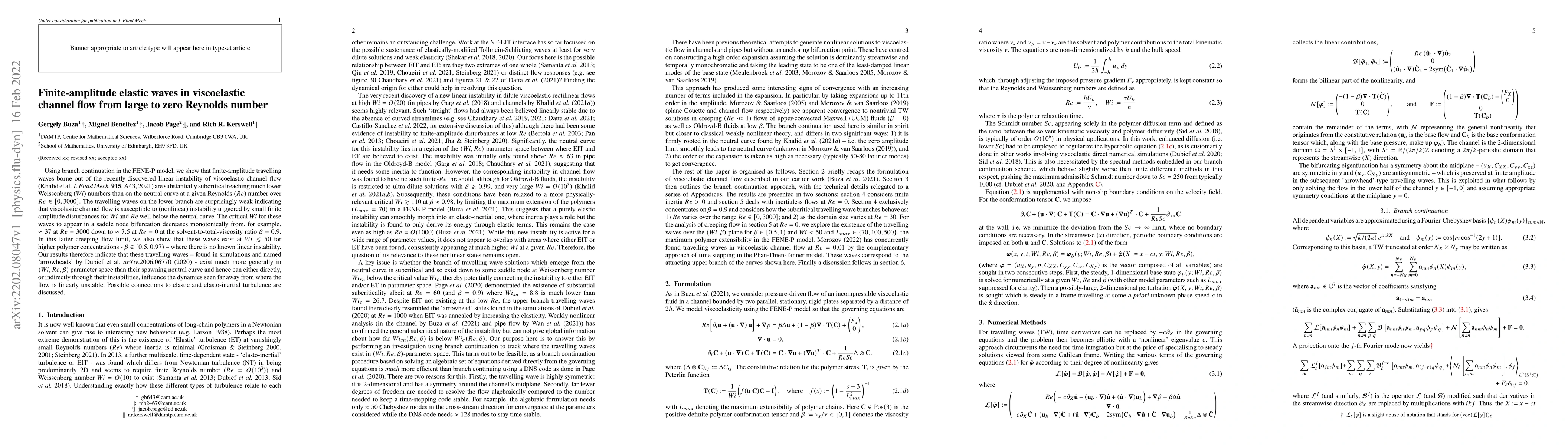 Thumbnail for Finite-amplitude elastic waves in viscoelastic channel flow from large
  to zero Reynolds number