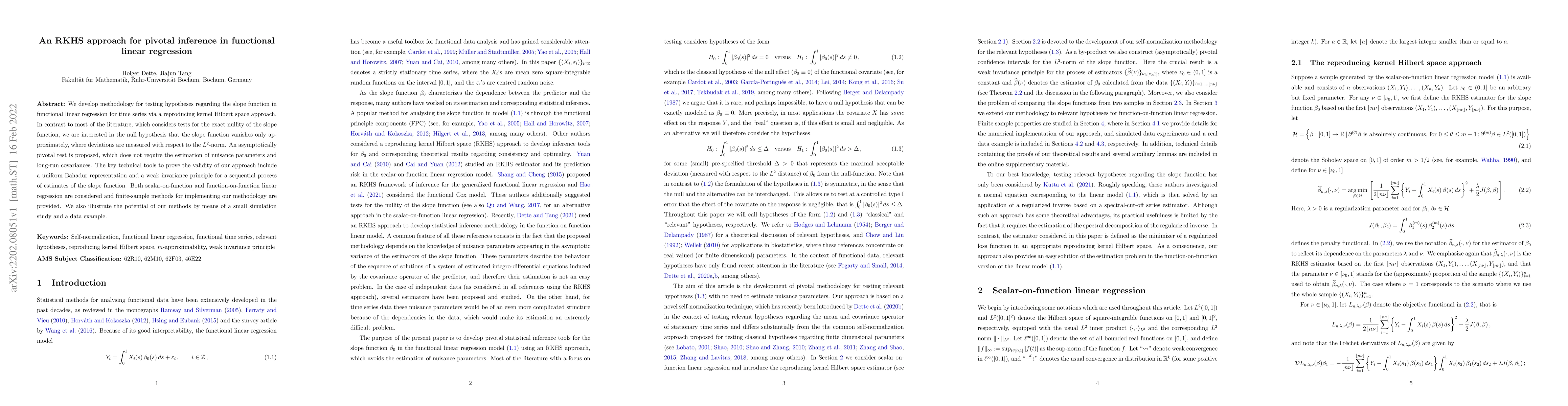 Thumbnail for An RKHS approach for pivotal inference in functional linear regression