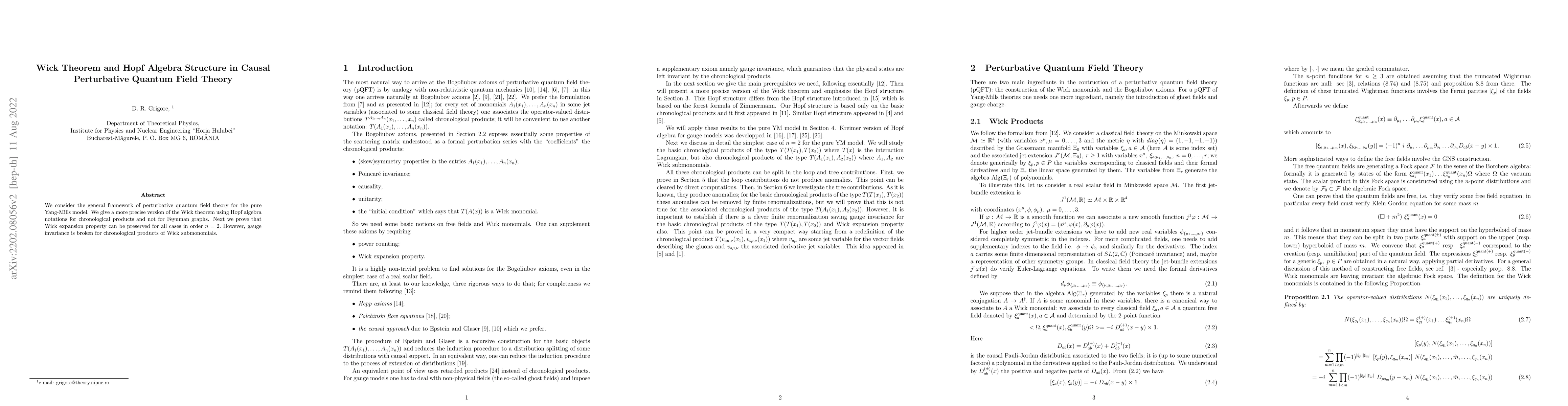 Thumbnail for Wick Theorem and Hopf Algebra Structure in Causal Perturbative Quantum
  Field Theory