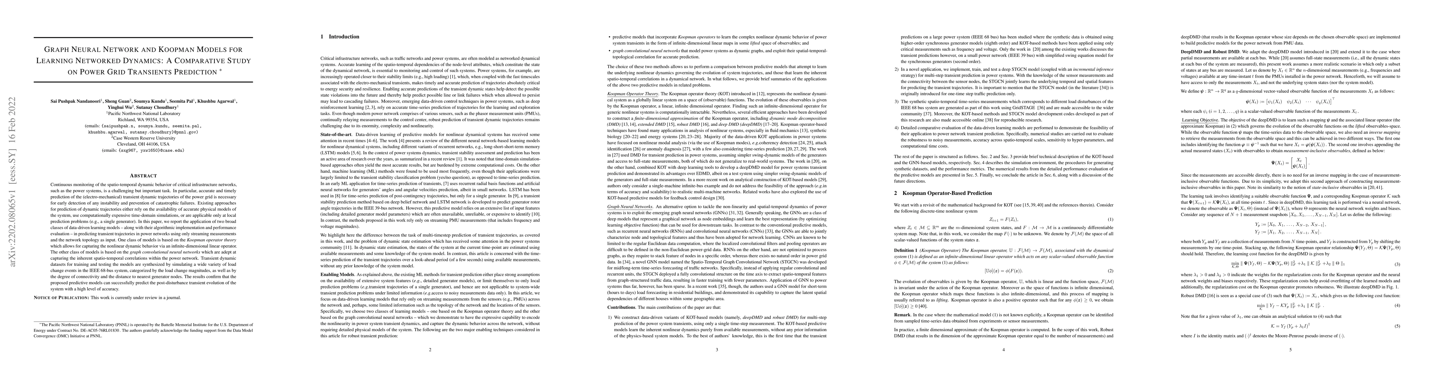 Thumbnail for Graph Neural Network and Koopman Models for Learning Networked Dynamics:
  A Comparative Study on Power Grid Transients Prediction