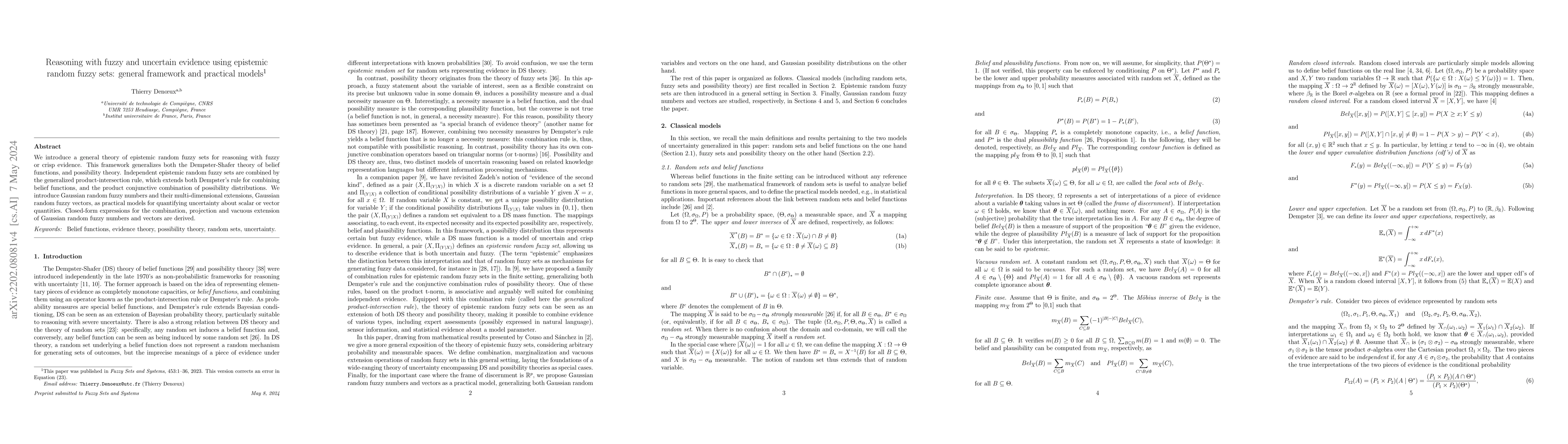 Thumbnail for Reasoning with fuzzy and uncertain evidence using epistemic random fuzzy
  sets: general framework and practical models