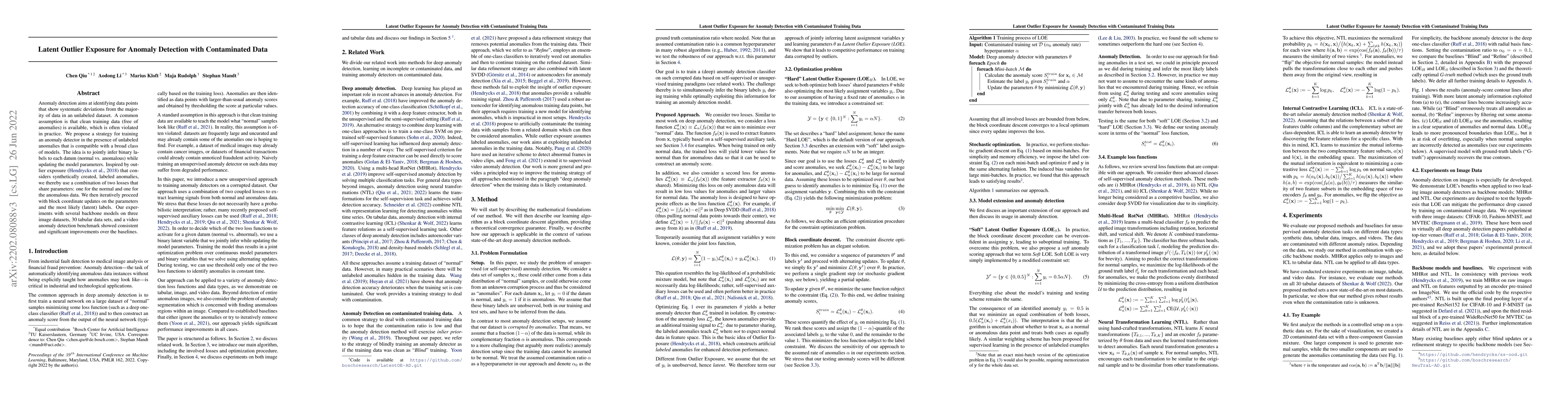 Thumbnail for Latent Outlier Exposure for Anomaly Detection with Contaminated Data