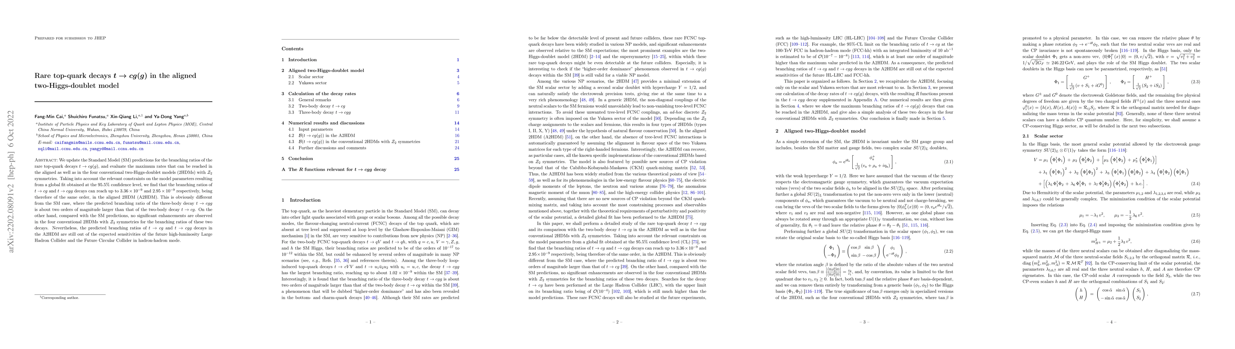 Thumbnail for Rare top-quark decays $t \to cg(g)$ in the aligned two-Higgs-doublet
  model