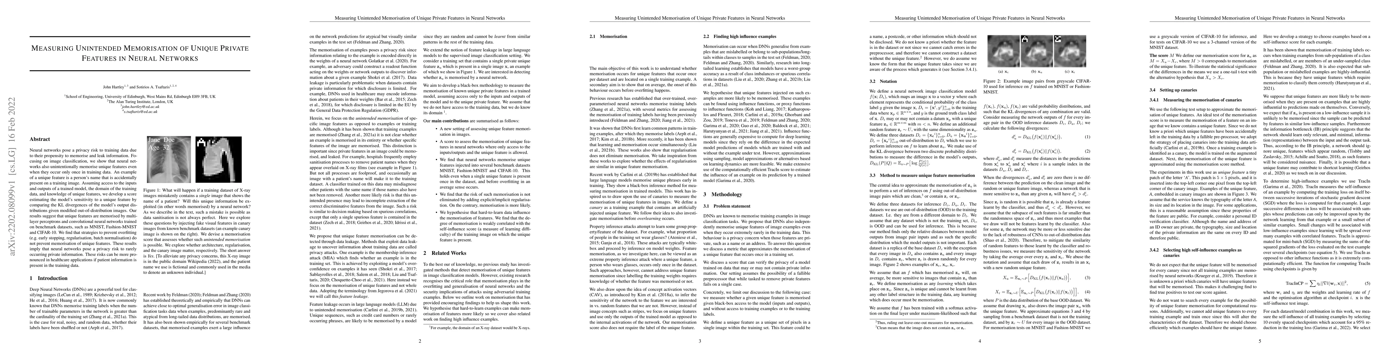 Thumbnail for Measuring Unintended Memorisation of Unique Private Features in Neural
  Networks