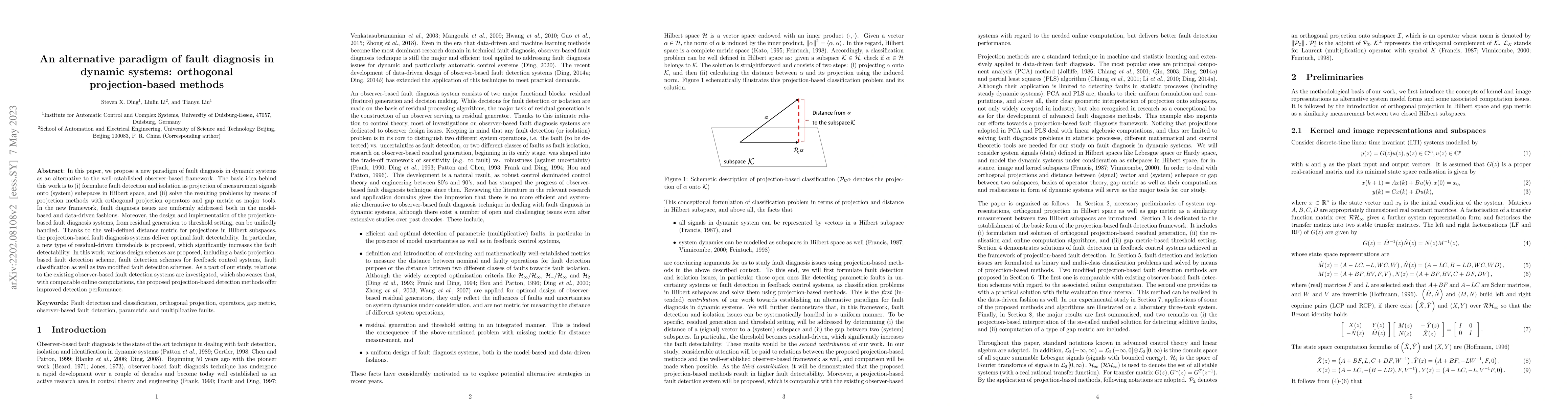 Thumbnail for An alternative paradigm of fault diagnosis in dynamic systems:
  orthogonal projection-based methods
