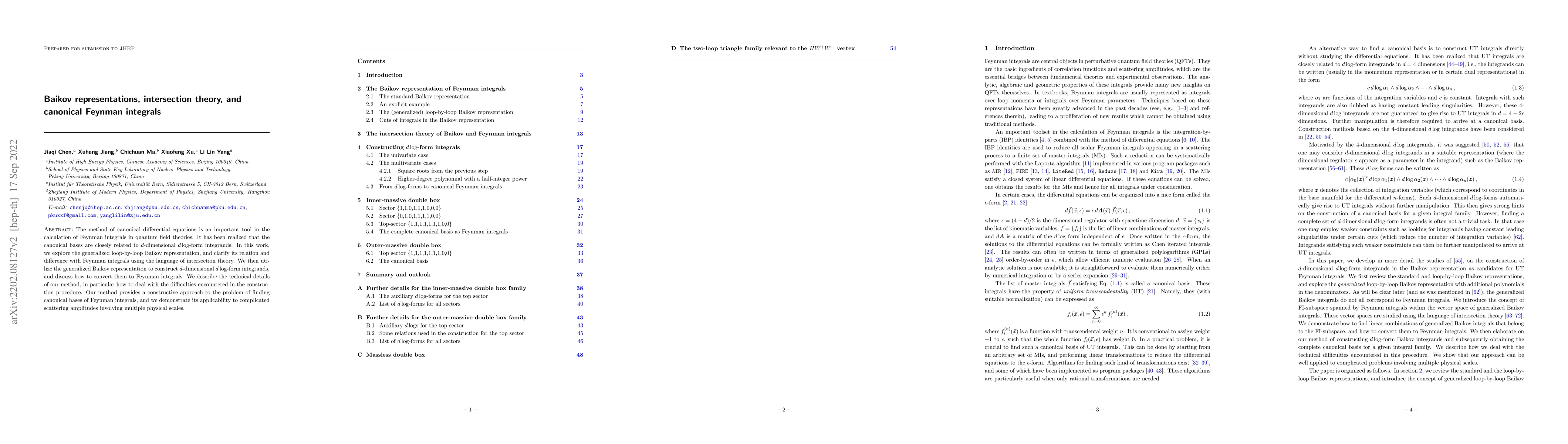 Thumbnail for Baikov representations, intersection theory, and canonical Feynman
  integrals