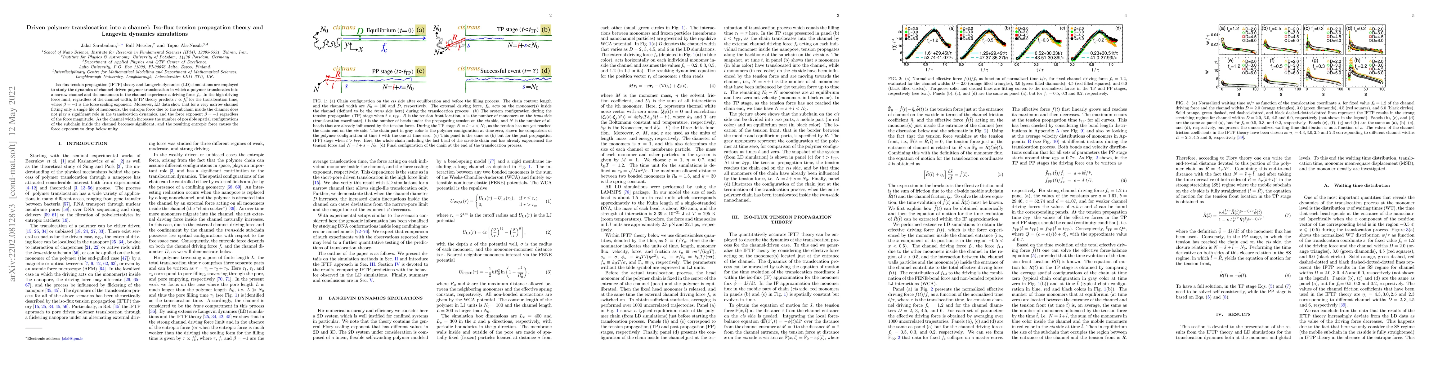 Thumbnail for Driven polymer translocation into a channel: Iso-flux tension
  propagation theory and Langevin dynamics simulations