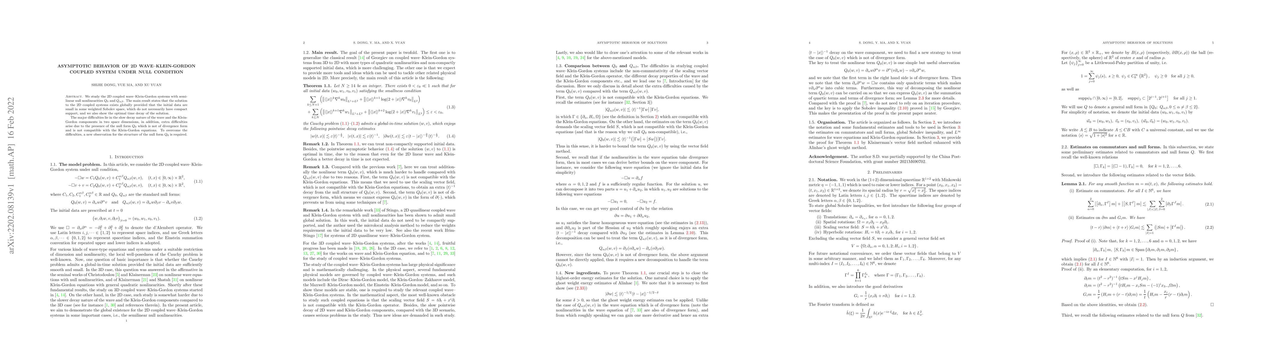 Thumbnail for Asymptotic behavior of 2D Wave-Klein-Gordon coupled system under null
  condition
