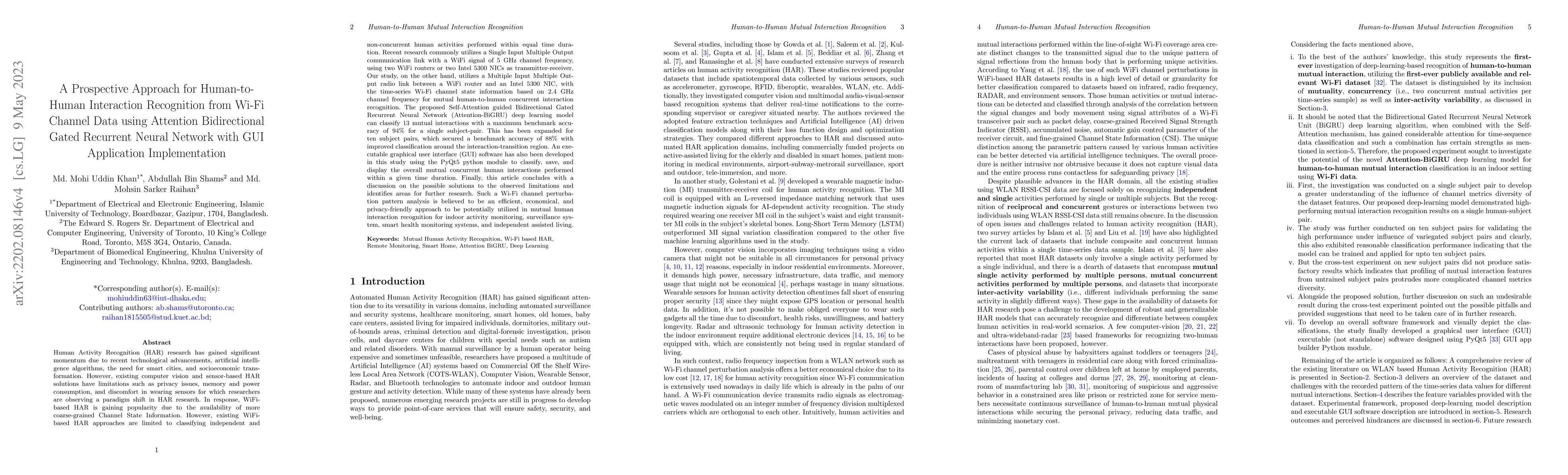 Thumbnail for A Prospective Approach for Human-to-Human Interaction Recognition from
  Wi-Fi Channel Data using Attention Bidirectional Gated Recurrent Neural
  Network with GUI Application Implementation
