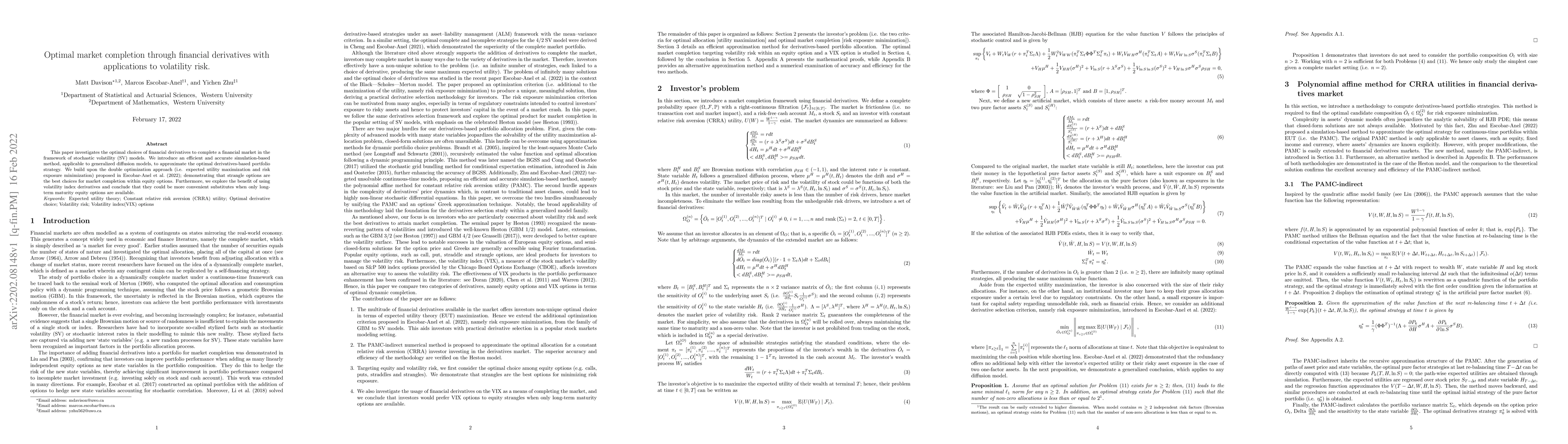 Thumbnail for Optimal market completion through financial derivatives with
  applications to volatility risk