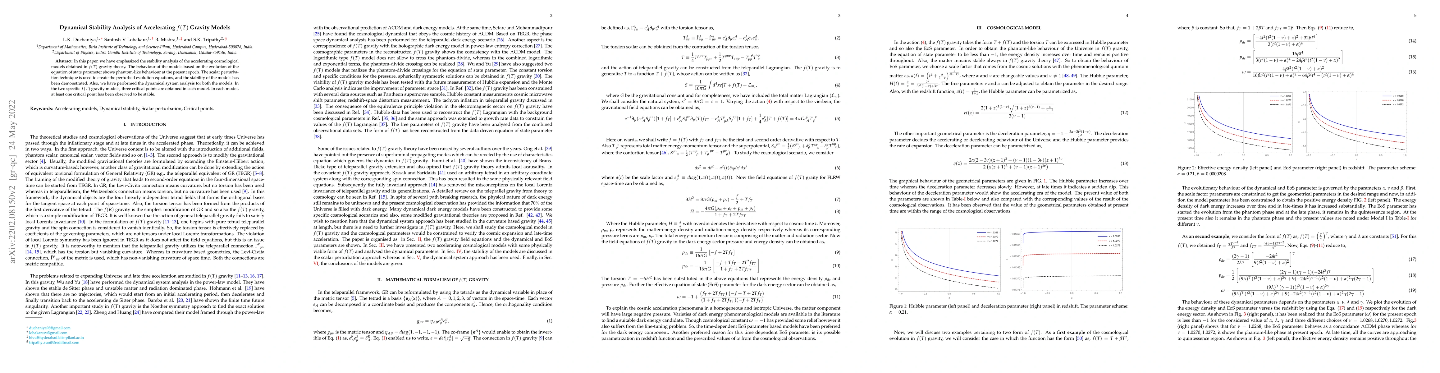 Thumbnail for Dynamical Stability Analysis of Accelerating f(T) Gravity Models
